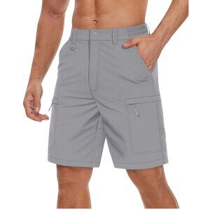 Mens Light Gray Cargo Shorts Elastic Waistband 6 Pockets US 40 Hiking Golf